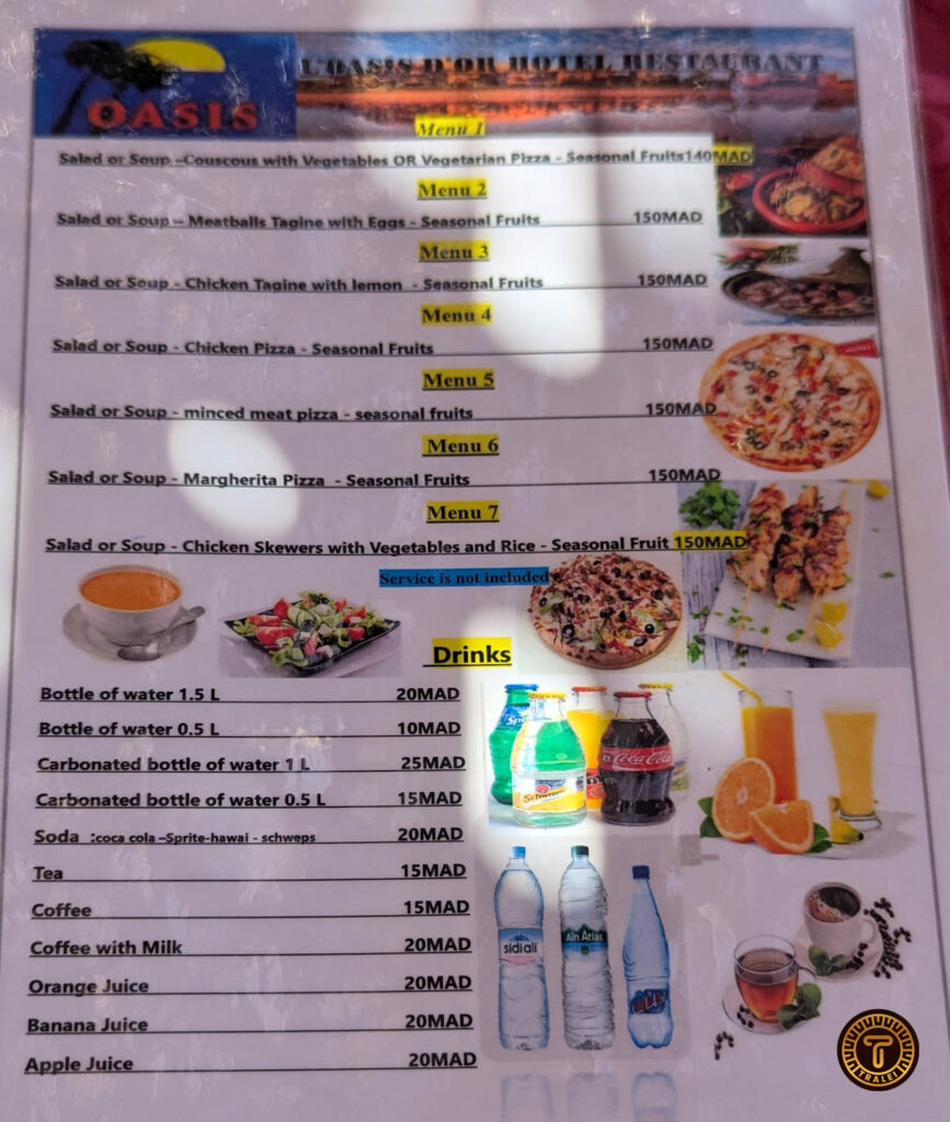 Hôtel Restaurant L’Oasis D’or. Menu